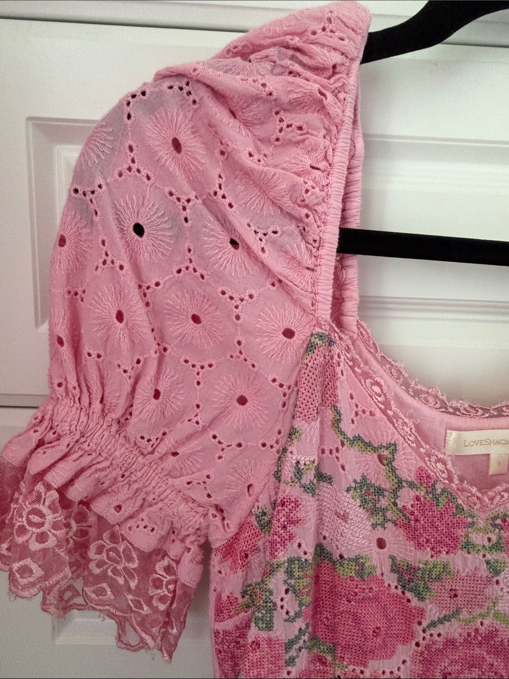 LoveShackFancy Pink Floral Eyelet Mini Dress - Picture 3 of 5
